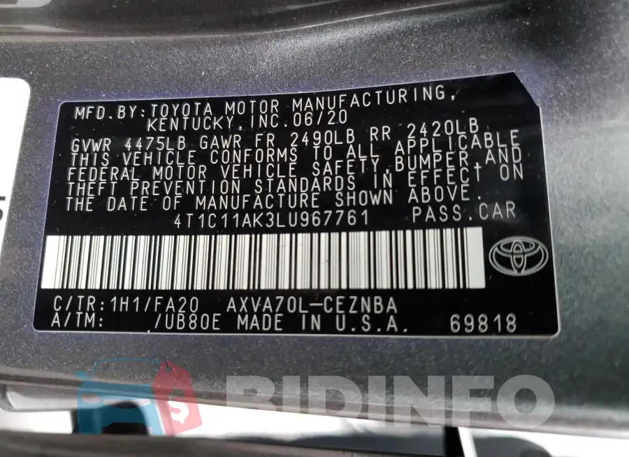 4T1C11AK3LU967761 Photo# 12