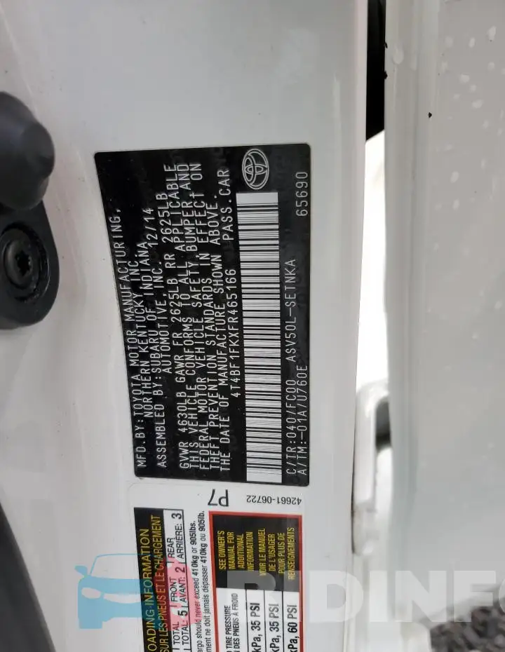 4T4BF1FKXFR465166 Photo# 12