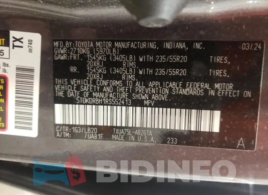 5TDKDRBH1RS552413 Photo# 14