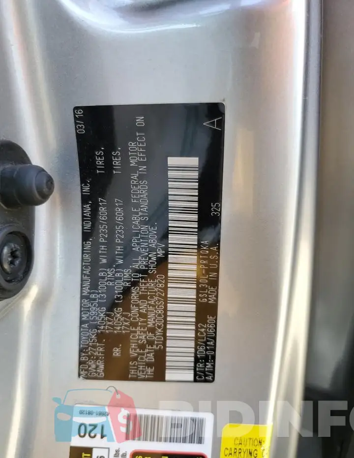 5TDYK3DC8GS727820 Photo# 13