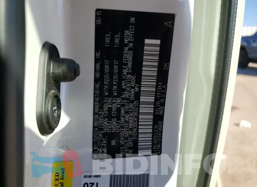 5TDYK3DCXFS632125 Photo# 13