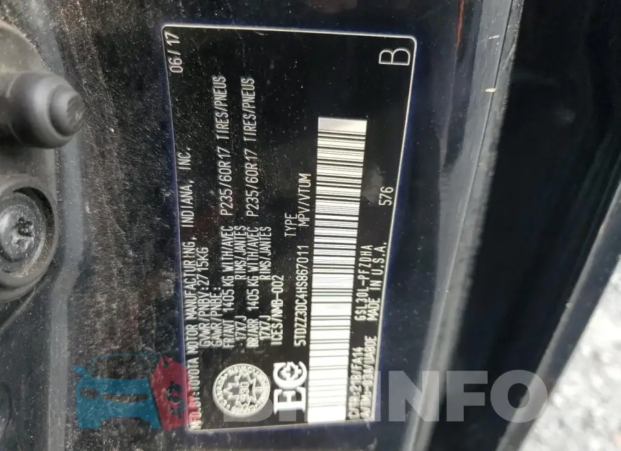 5TDZZ3DC4HS867011 Photo# 13