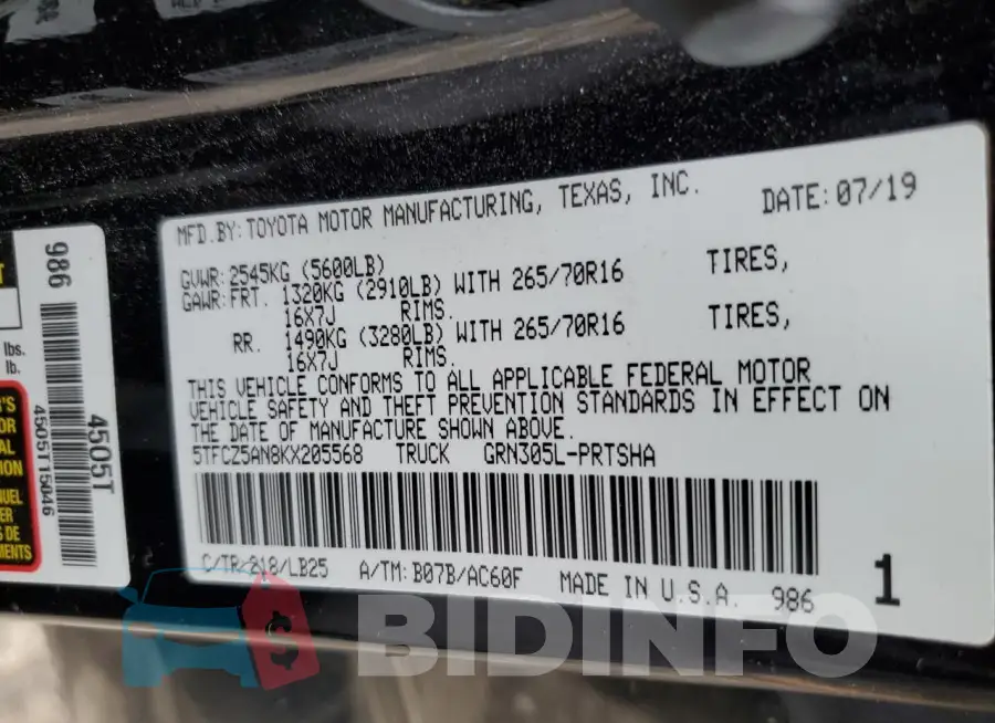 5TFCZ5AN8KX205568 Photo# 12