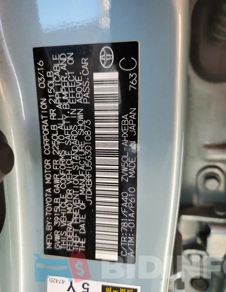 JTDKBRFU5G3010873 Photo# 12