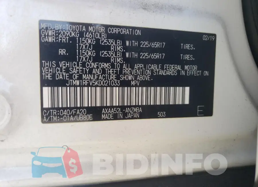 JTMW1RFV5KD021033 Photo# 14