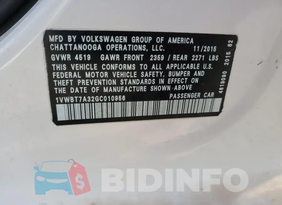 1VWBT7A32GC010956 Photo# 12