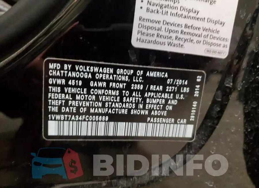 1VWBT7A34FC005689 Photo# 12