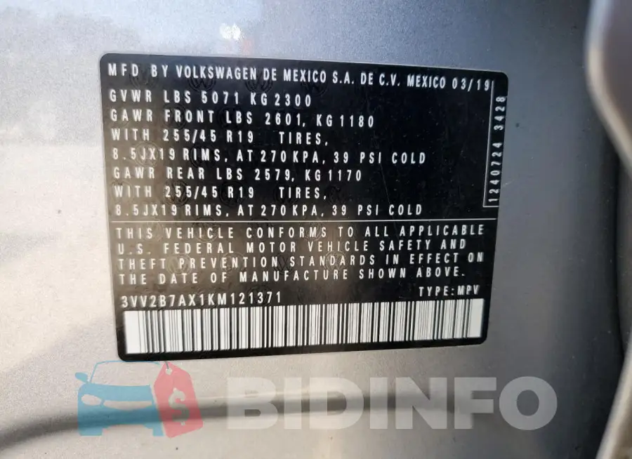 3VV2B7AX1KM121371 Photo# 14