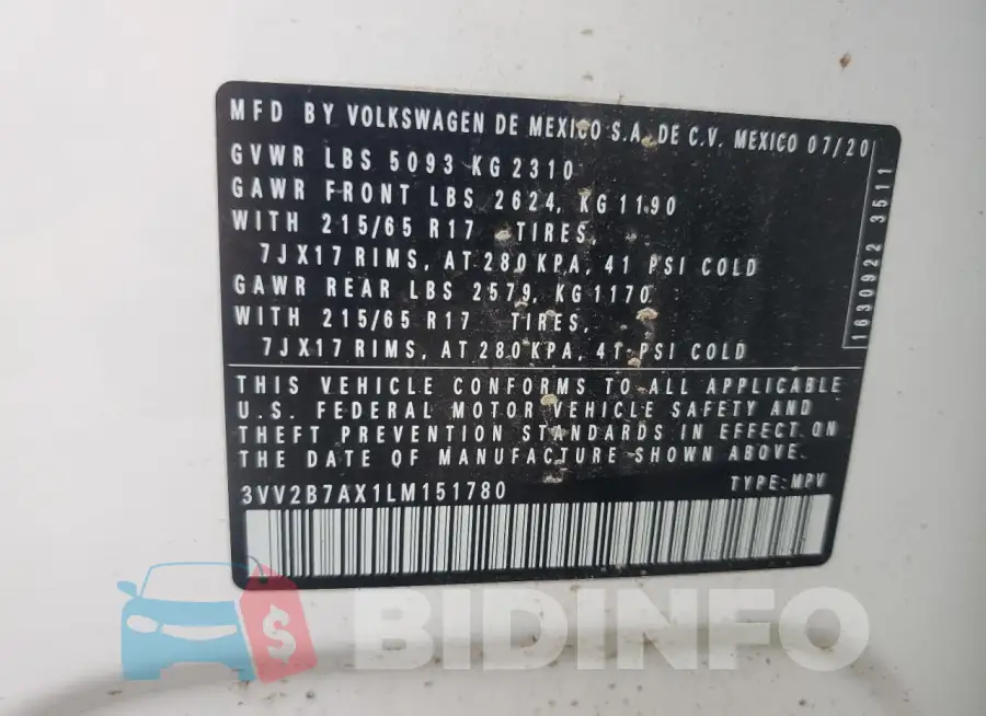 3VV2B7AX1LM151780 Photo# 13