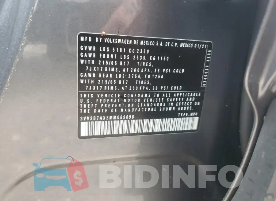 3VV3B7AX3MM069698 Photo# 14