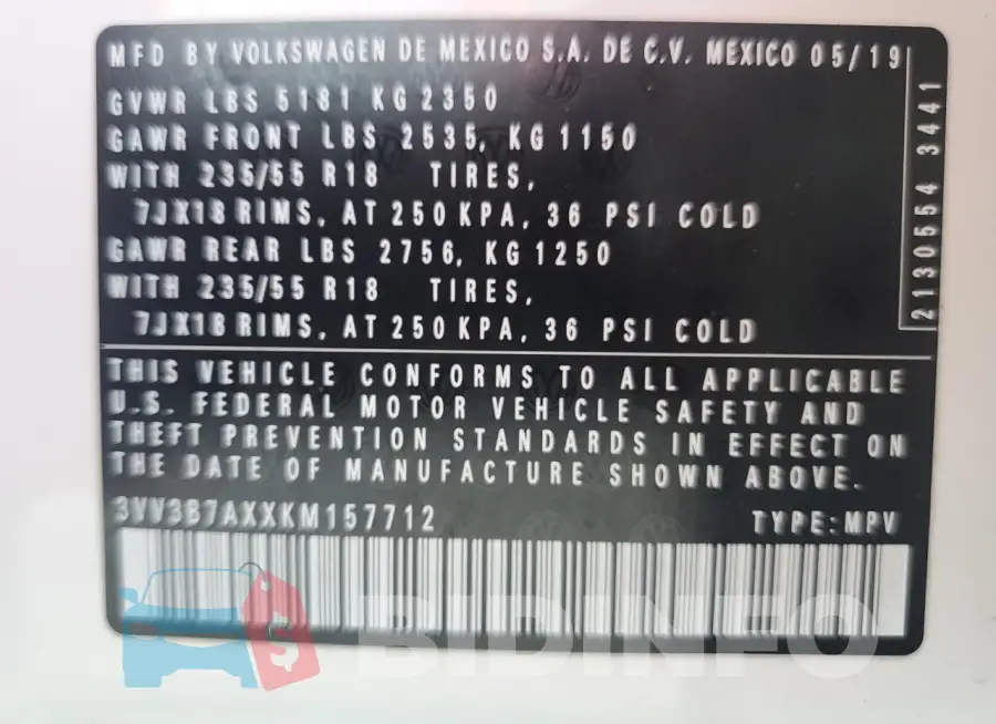 3VV3B7AXXKM157712 Photo# 13