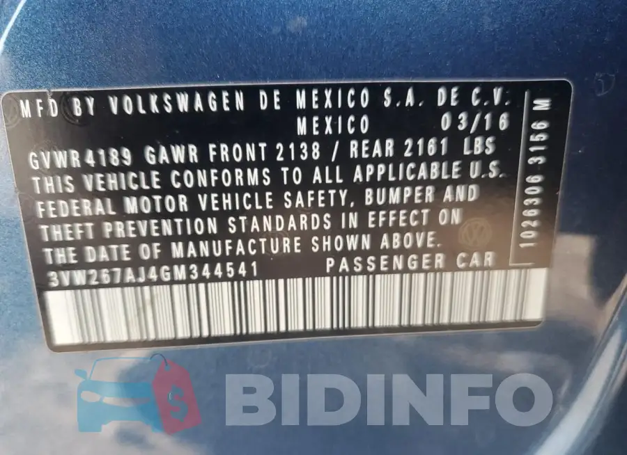 3VW267AJ4GM344541 Photo# 12
