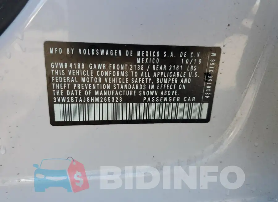 3VW2B7AJ8HM265323 Photo# 12