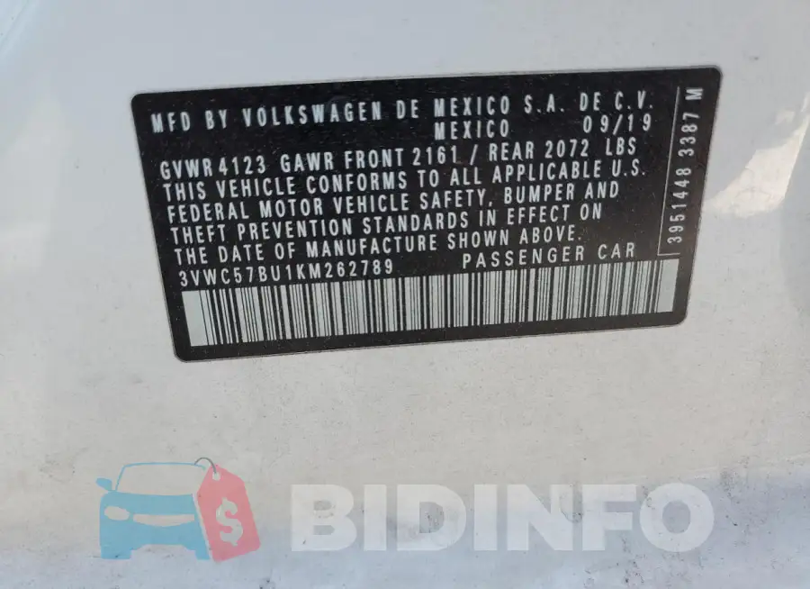 3VWC57BU1KM262789 Photo# 13