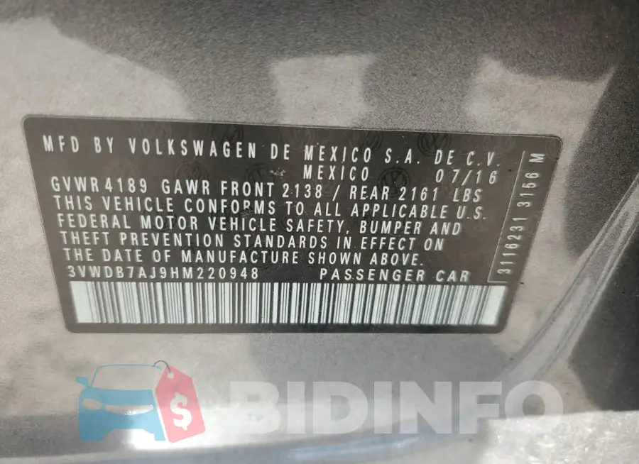 3VWDB7AJ9HM220948 Photo# 13
