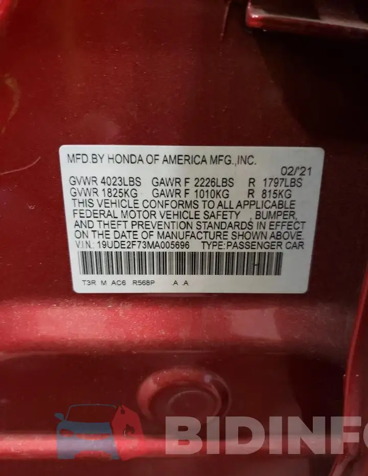 19UDE2F73MA005696 Photo# 12