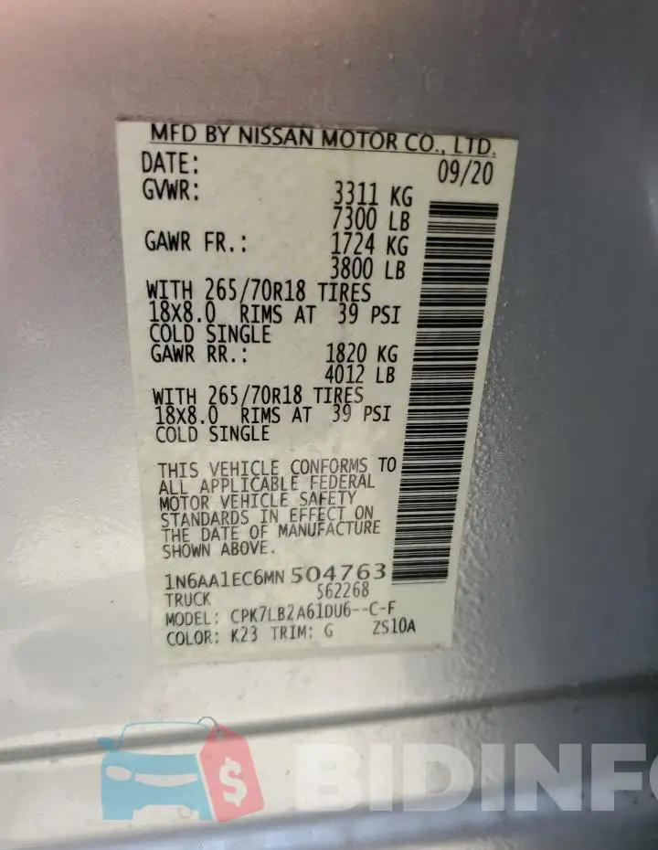 1N6AA1EC6MN504763 Photo# 12