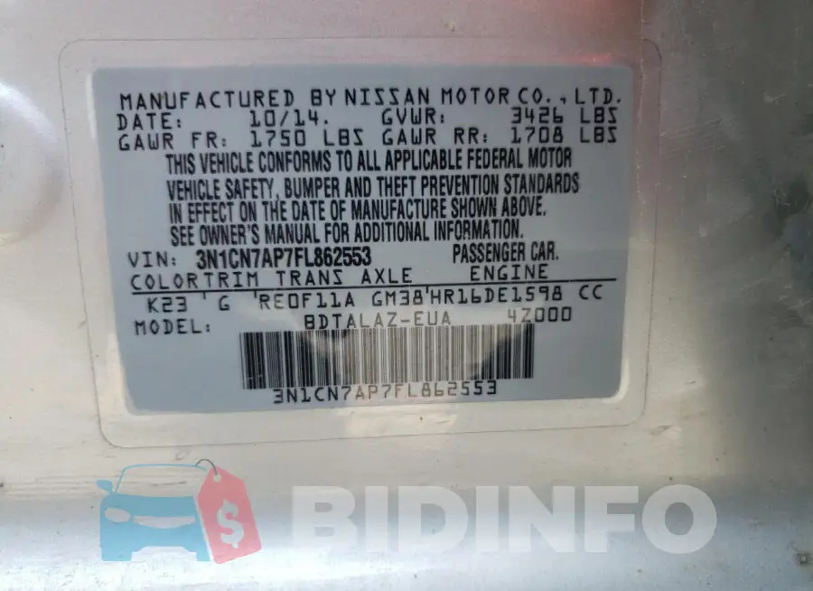 3N1CN7AP7FL862553 Photo# 12