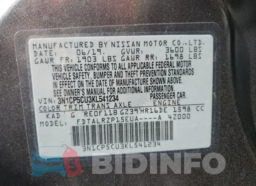3N1CP5CU3KL541234 Photo# 12