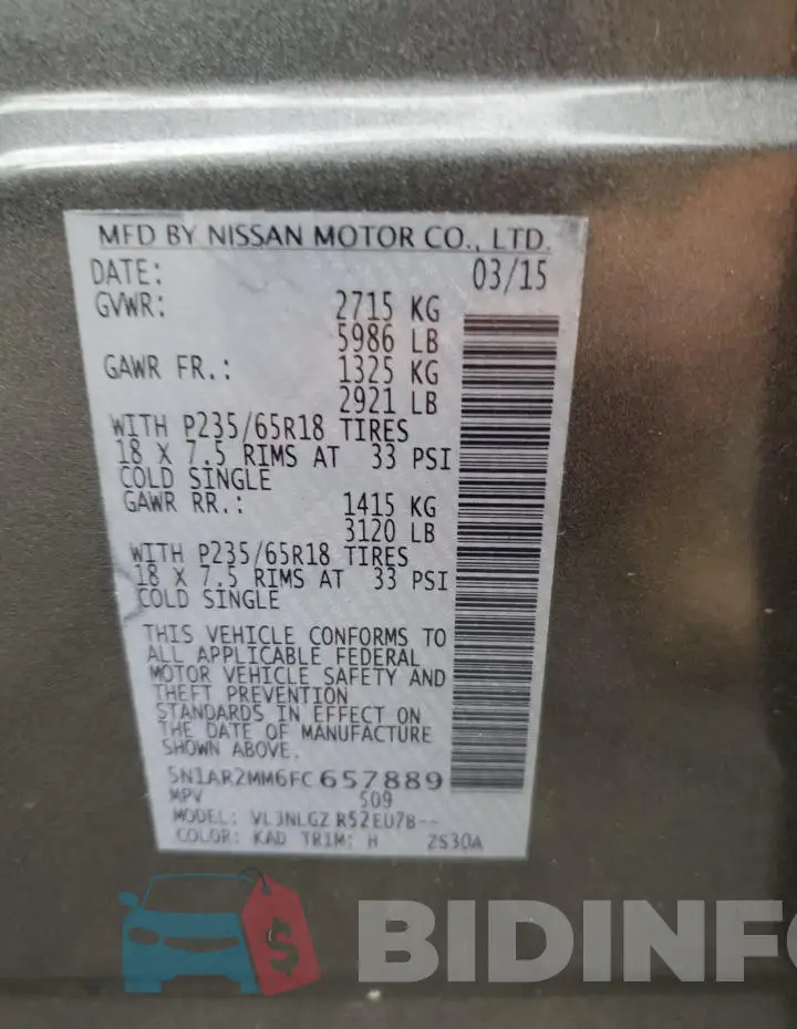 5N1AR2MM6FC657889 Photo# 13