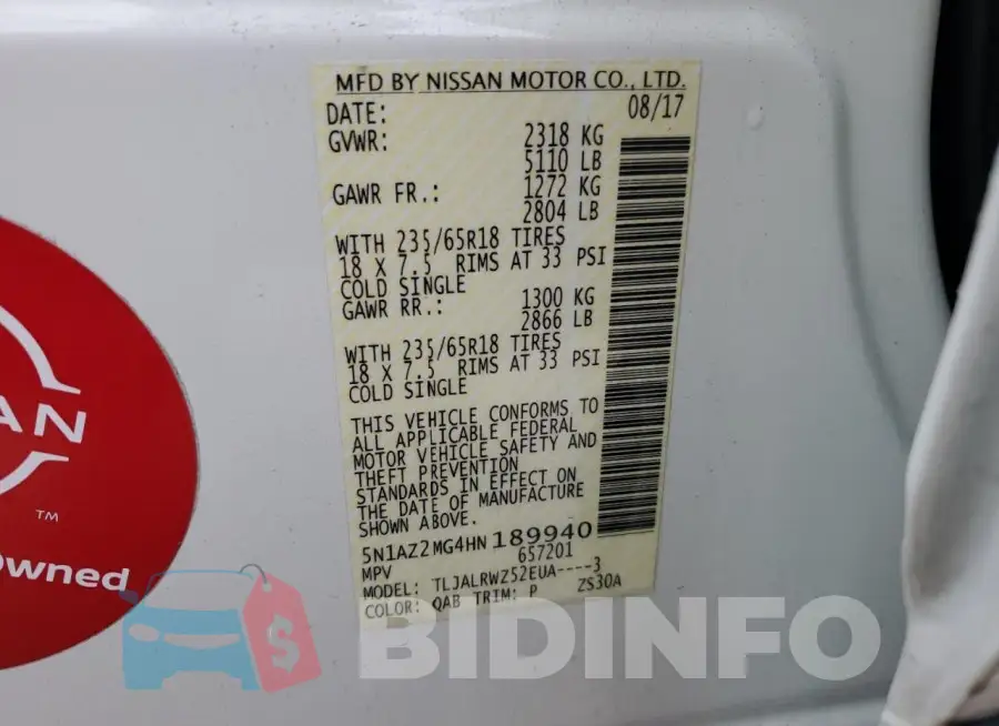 5N1AZ2MG4HN189940 Photo# 14