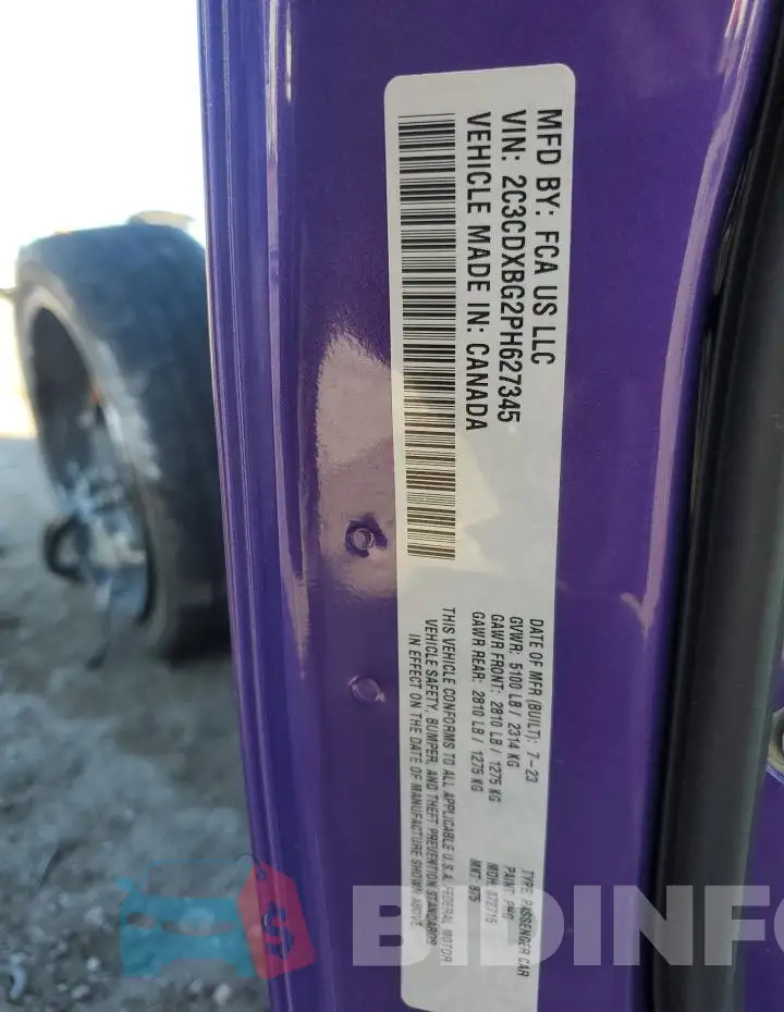 2C3CDXBG2PH627345 Photo# 12