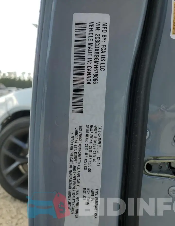 2C3CDXBG6MH678066 Photo# 13