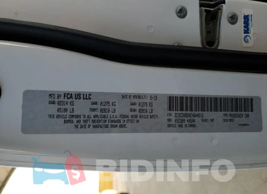 2C3CDXBGXKH644516 Photo# 12