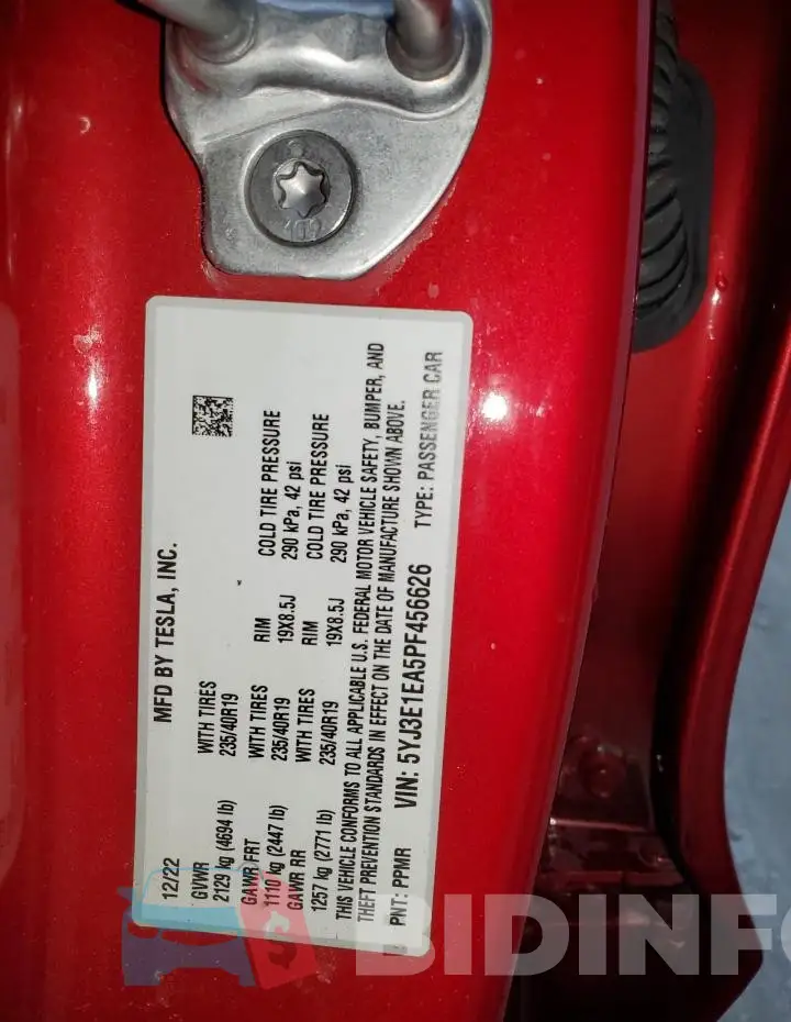 5YJ3E1EA5PF456626 Photo# 12