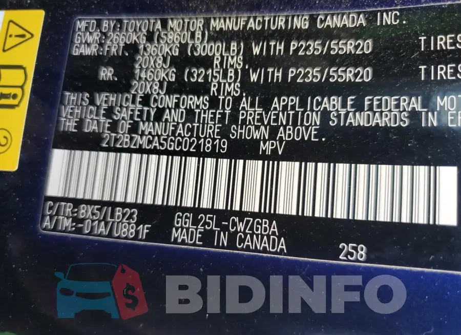 2T2BZMCA5GC021819 Photo# 14