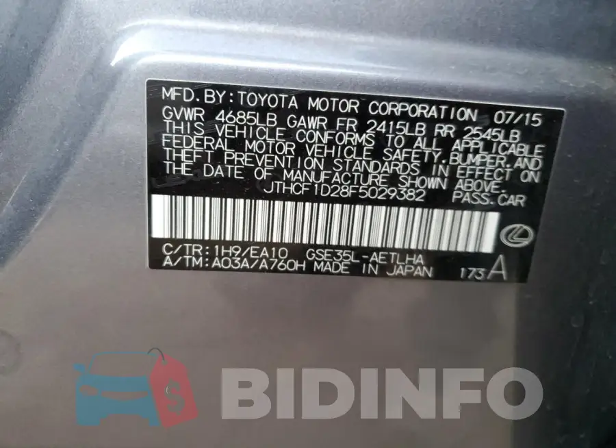 JTHCF1D28F5029382 Photo# 13
