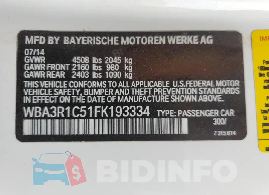WBA3R1C51FK193334 Photo# 12