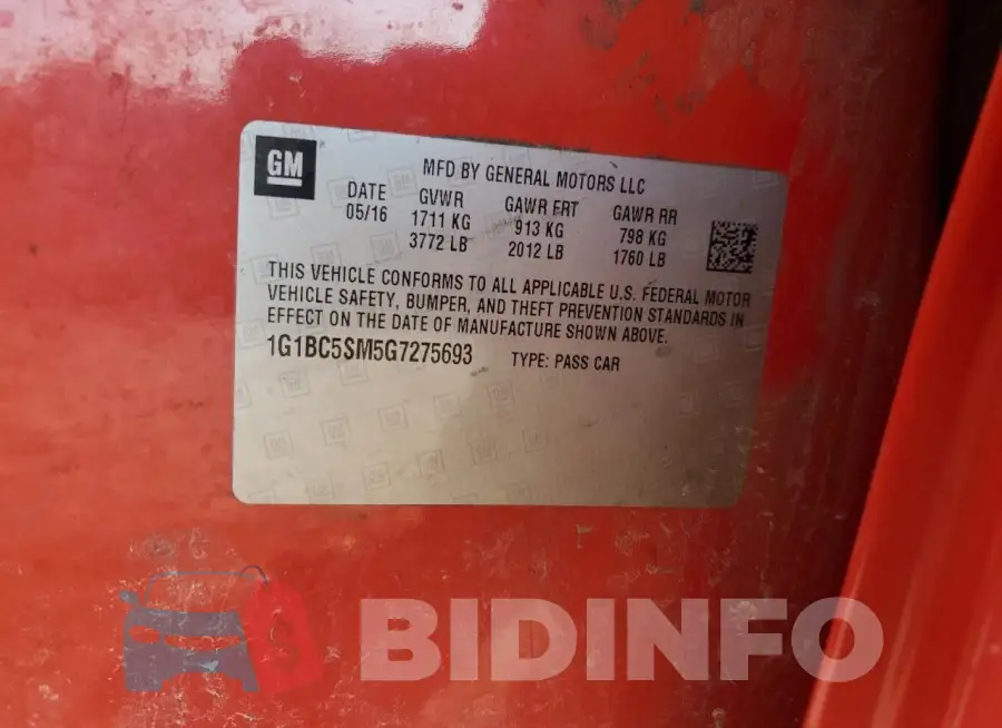 1G1BC5SM5G7275693 Photo# 12
