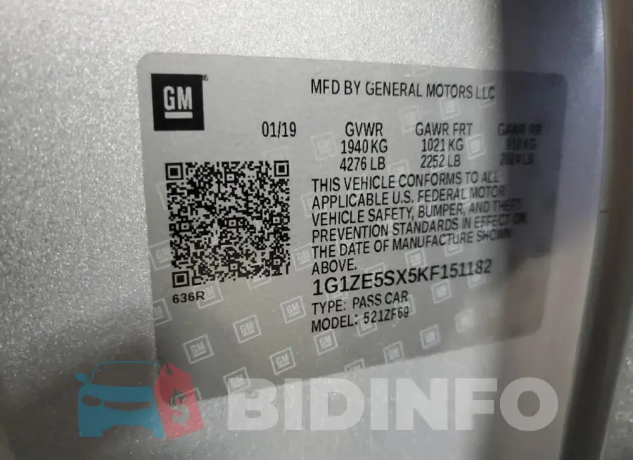 1G1ZE5SX5KF151182 Photo# 12