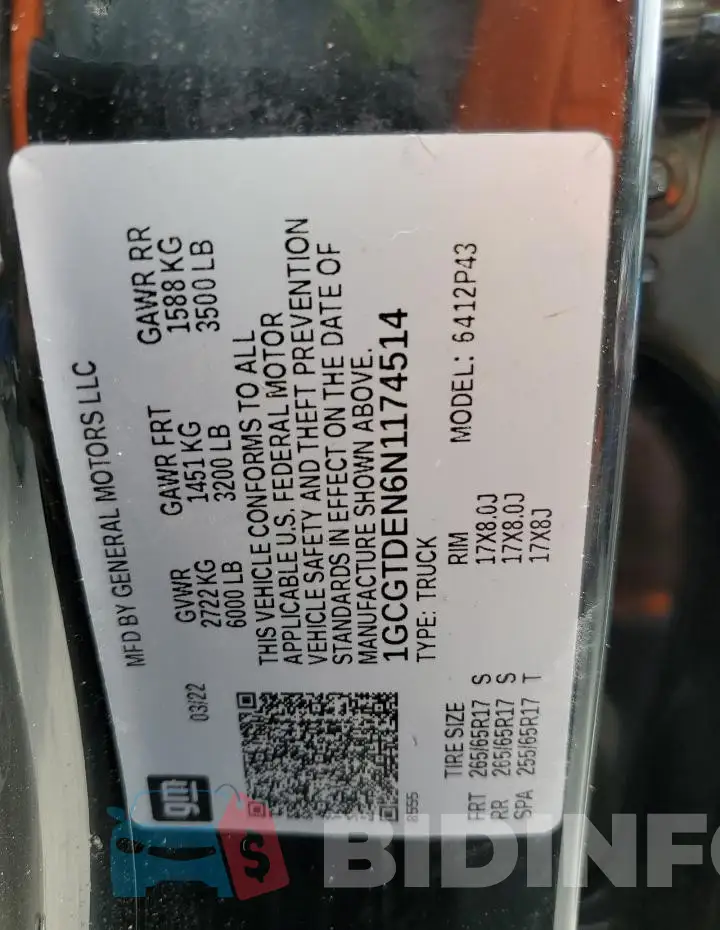 1GCGTDEN6N1174514 Photo# 12