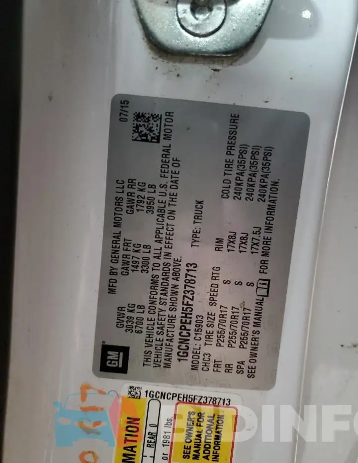 1GCNCPEH5FZ378713 Photo# 12