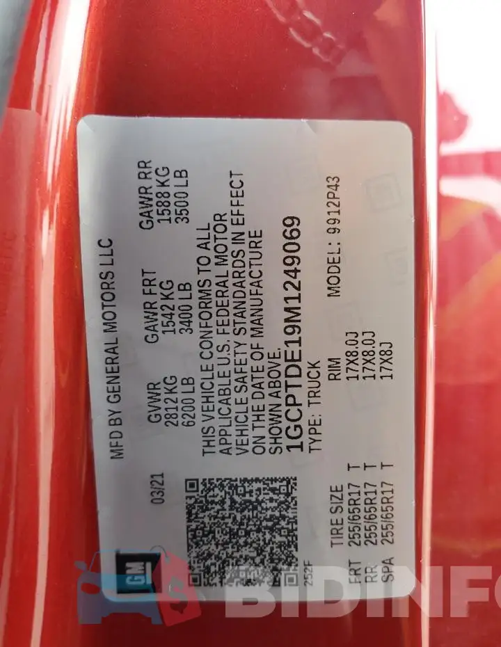 1GCPTDE19M1249069 Photo# 13