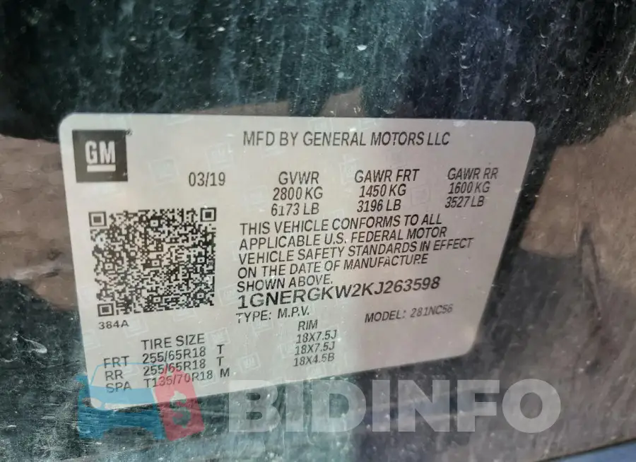 1GNERGKW2KJ263598 Photo# 13