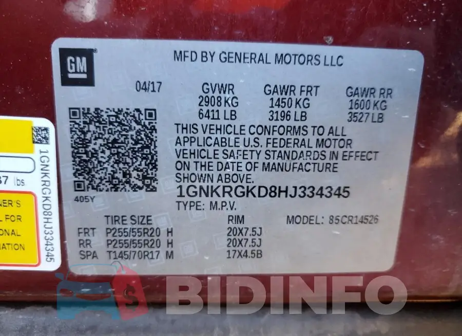 1GNKRGKD8HJ334345 Photo# 13