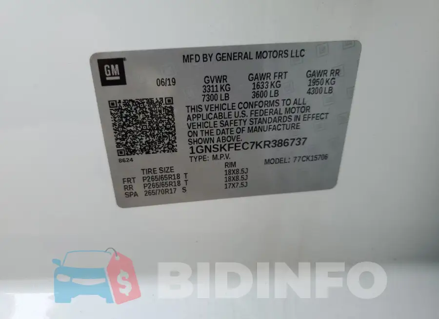 1GNSKFEC7KR386737 Photo# 13