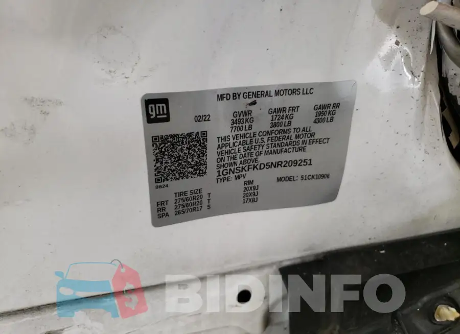 1GNSKFKD5NR209251 Photo# 14