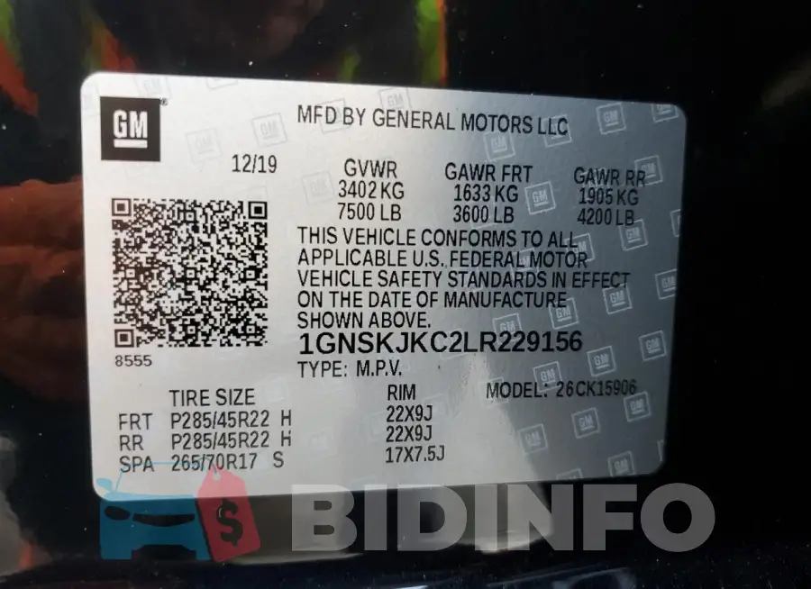 1GNSKJKC2LR229156 Photo# 14
