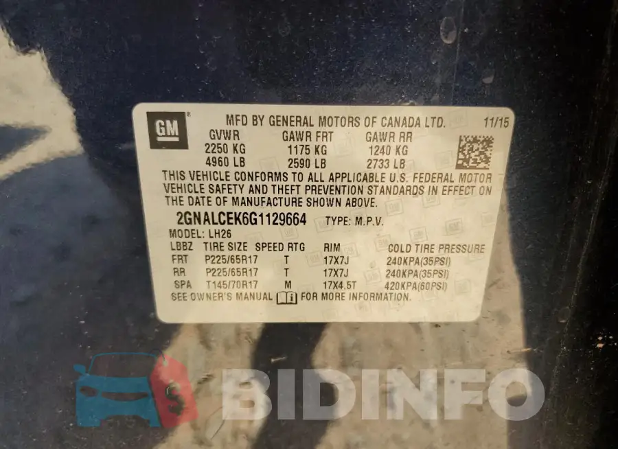 2GNALCEK6G1129664 Photo# 13
