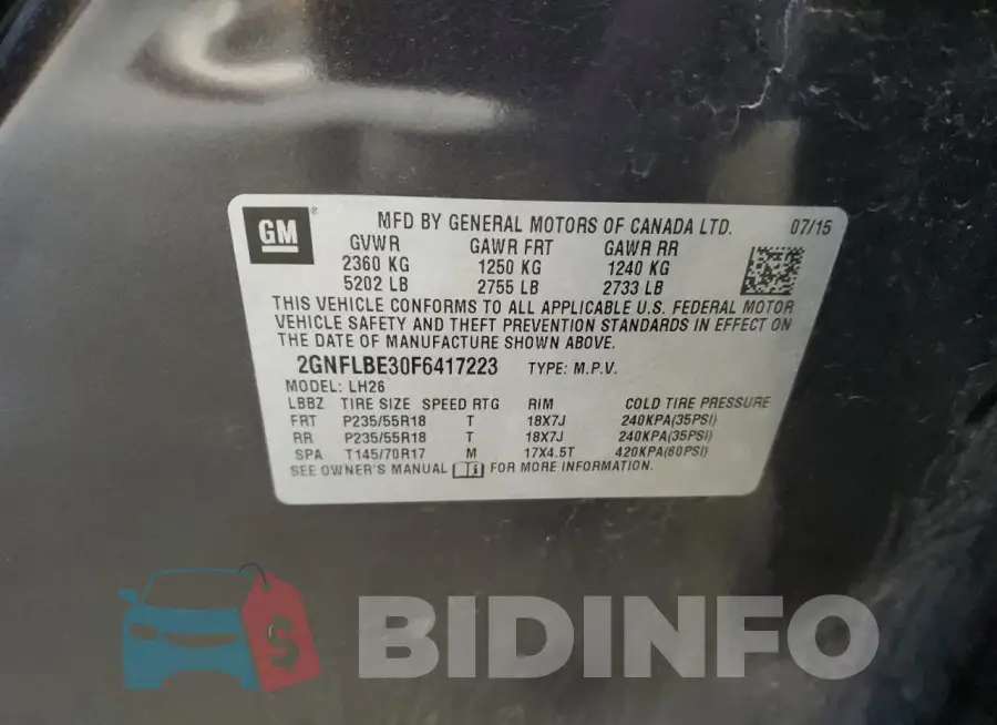 2GNFLBE30F6417223 Photo# 12