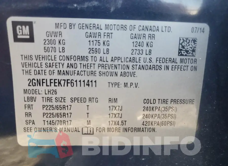 2GNFLFEK7F6111411 Photo# 13