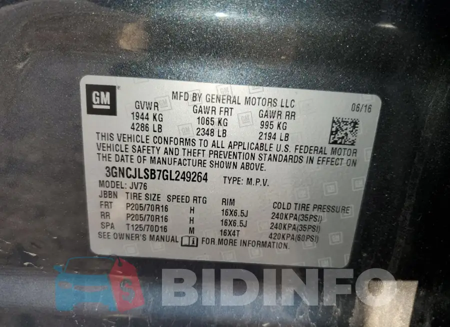 3GNCJLSB7GL249264 Photo# 13