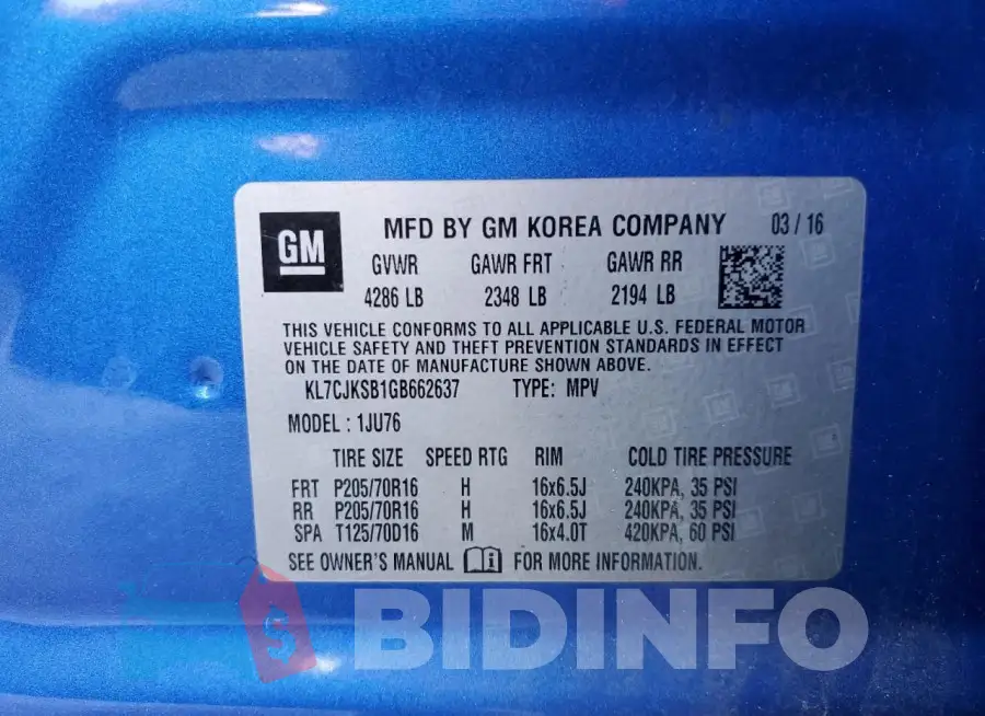 KL7CJKSB1GB662637 Photo# 13