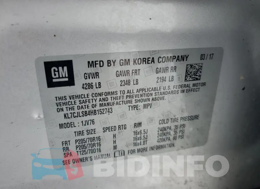 KL7CJLSB4HB152743 Photo# 13