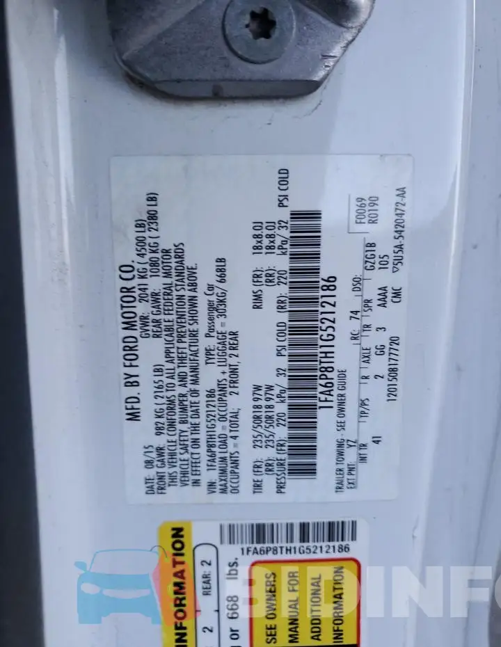 1FA6P8TH1G5212186 Photo# 12