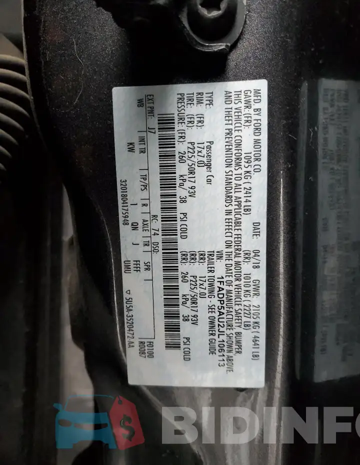 1FADP5AU2JL106113 Photo# 12